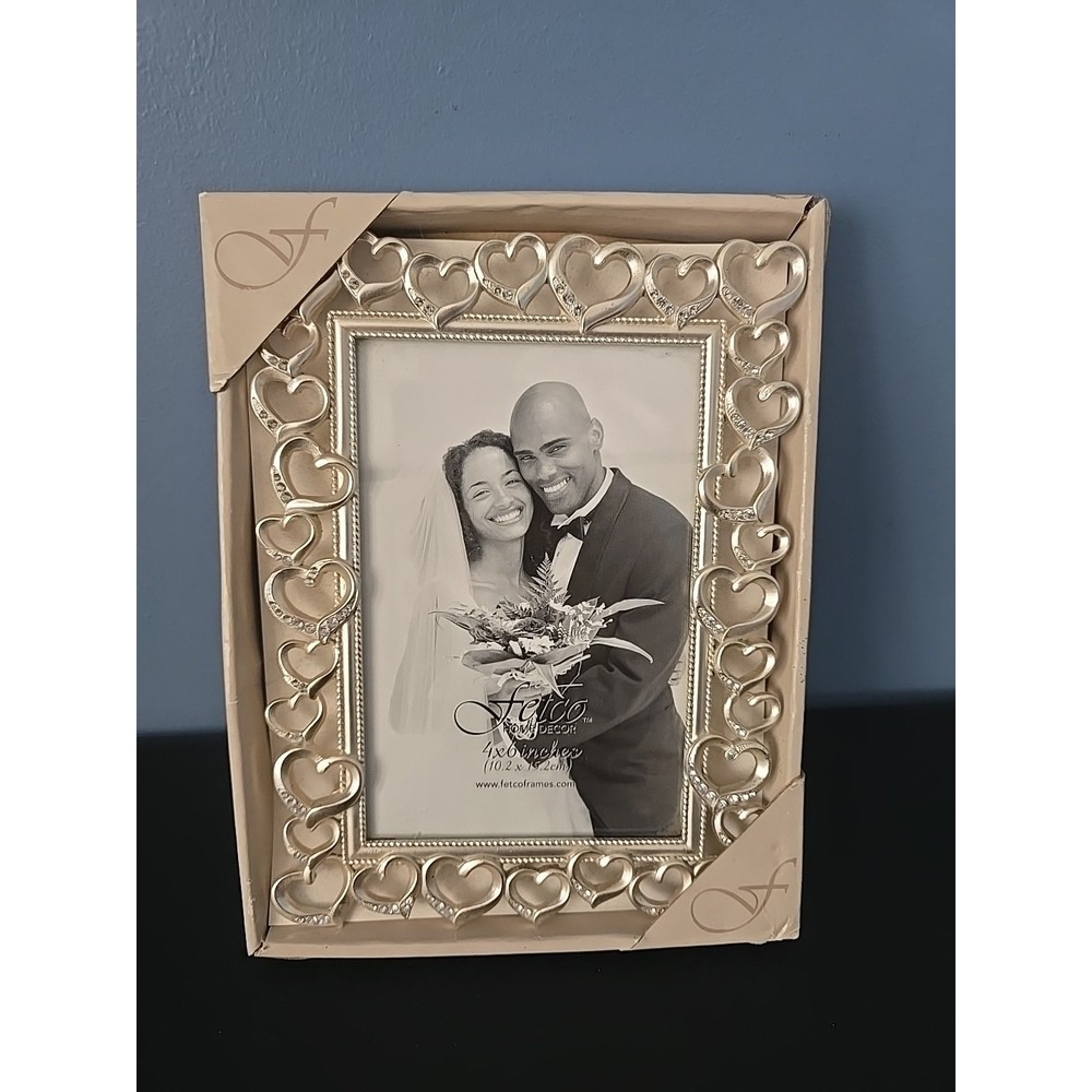 Fetco Silver Picture Frame Hearts And Crystals 8" x 10" Photo NEW